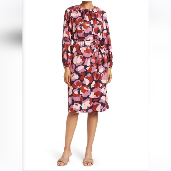 DONNA MORGAN NAVY ROSE FLORAL PRINT LONG SLEEVE DRESS - Picture 5 of 6